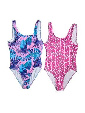 NWOT | 2-Pack Real Essentials Women's Tropical & Geo One-Piece Swimsuits | Small